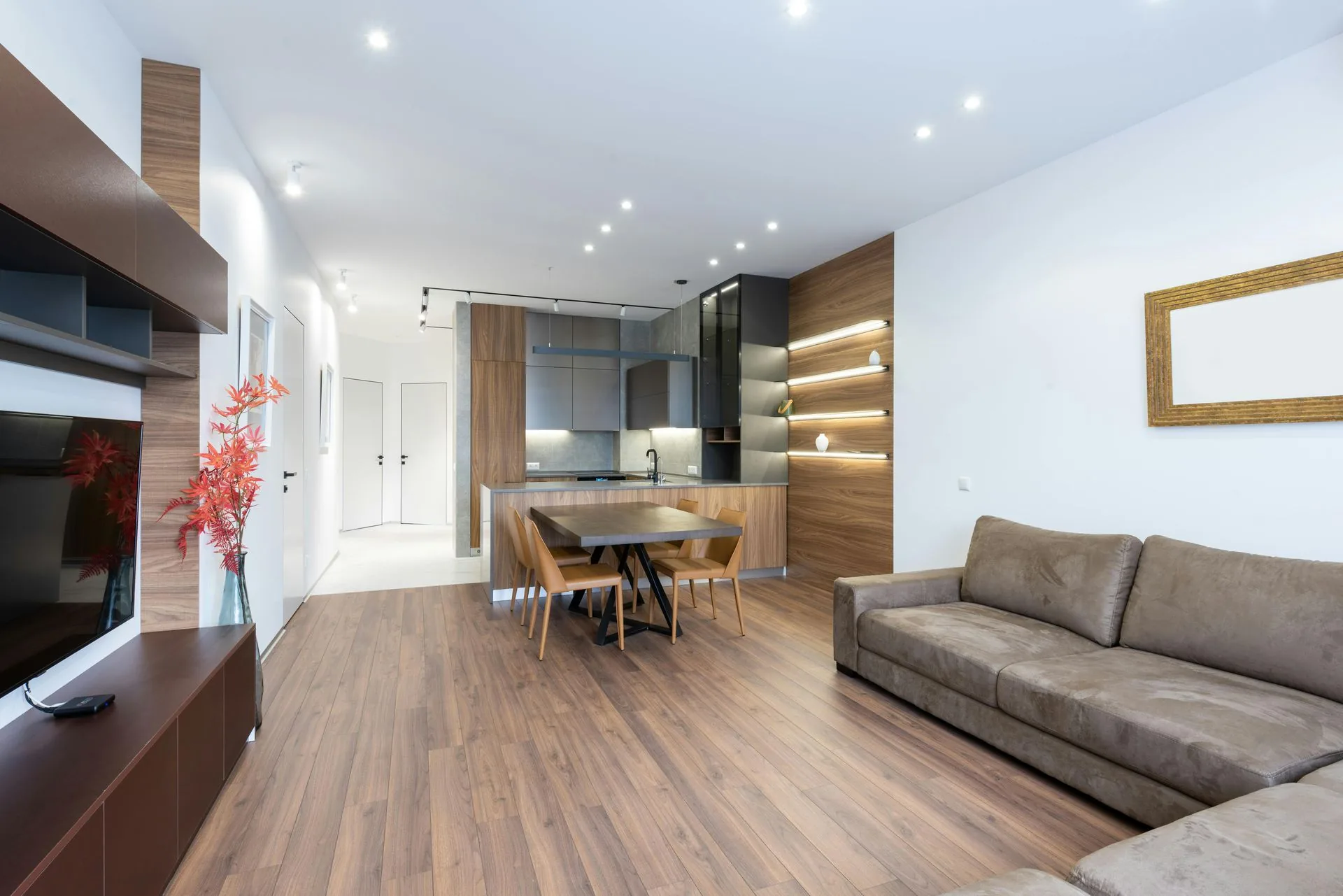Vinyl and hybrid flooring, open plan living area, Botswana